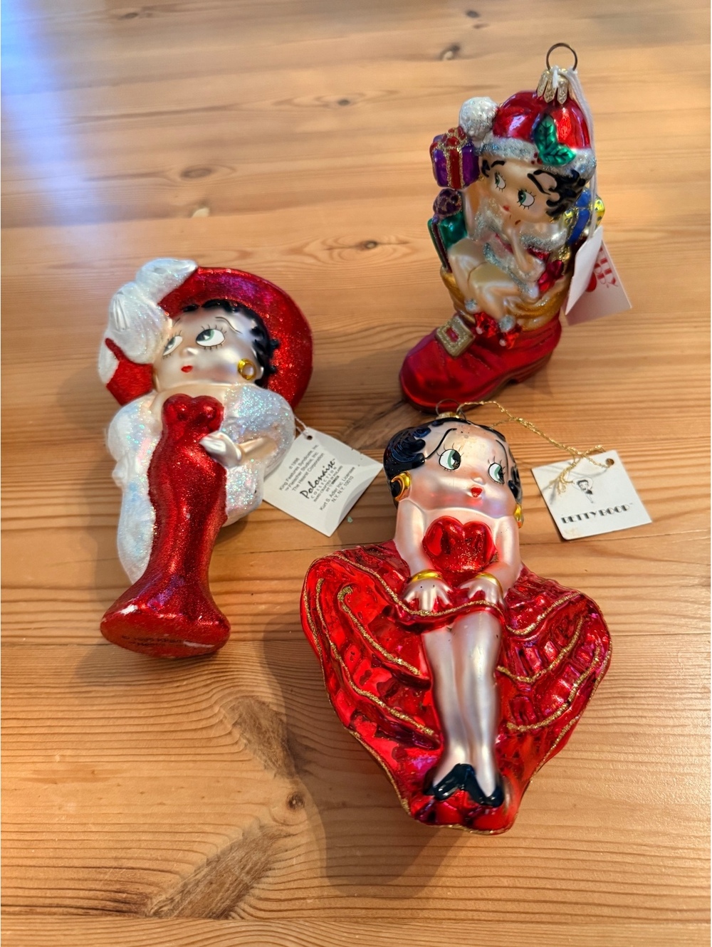 Polonaise Collection Betty Boop Christmas Ornaments Set of 3 Glass